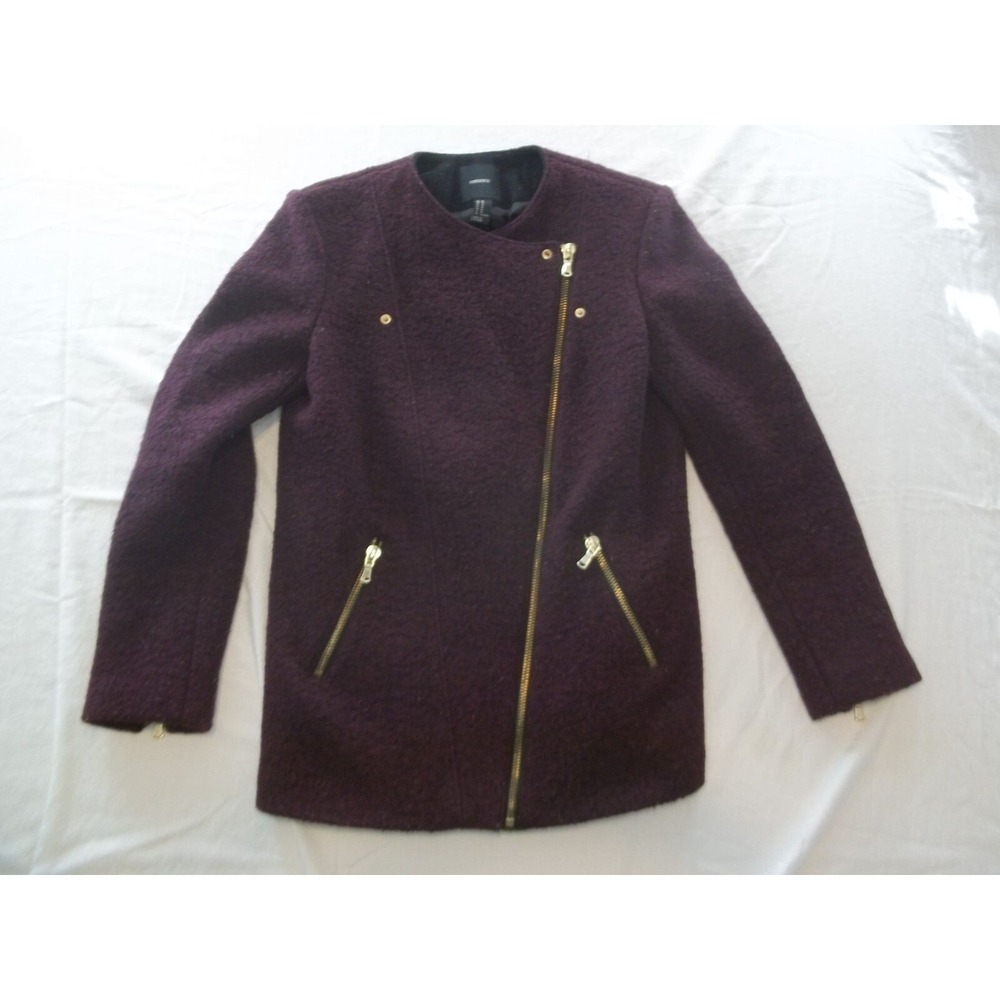 Forever 21 Womens Medium Plum Purple Boucle Asymmetrical Moto Jacket Gold Zip